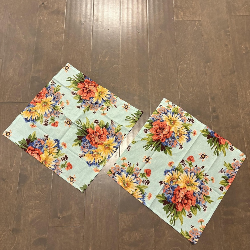 April Cornell Napkins Set of 2 Floral Square 20" Blue Yellow Red Table Linens